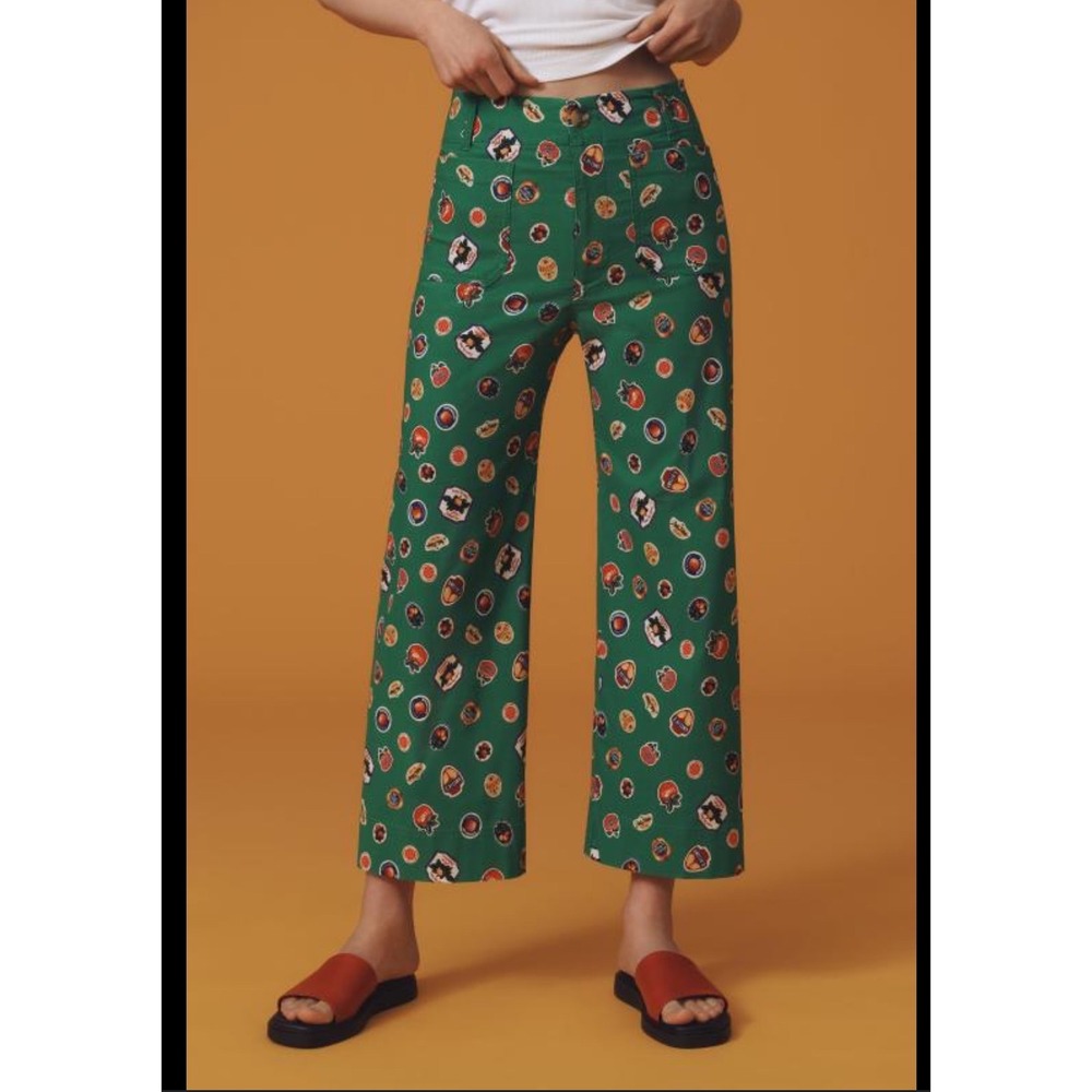 Maeve Anthropologie The Colette Cropped Wide Leg Pants Fruit Print Size 26in